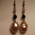 Silver Pearl Earrings Beaded Black Crystal Glas...