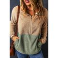 Smoke Gray Two Tones Color Block Half Zip Fleec...