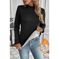 Black Mock Neck Thermal Lined Long Sleeve Tee