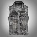 Ripped Sleeveless Jeans Jacket Vest Biker Retro...