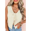 Beige Lace-up Front V Neck Sweater Vest