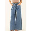 Dusk Blue Medium Wash Super Wide Leg Denim Pants