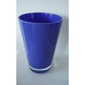 Vintage Conical Vase Blue Cased Clear Glass Vin...