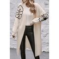 Beige Flower Embroidered Drop Shoulder Open Fro...
