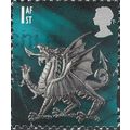 WALES, Heraldic Dragon, blue-green 2001, 1st, #3