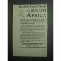 1937 South Africa Tourism Ad - For new travel thrills try South Africa
