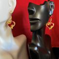 Earrings Golden Red Rose Heart Shape Drop Dangl...