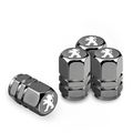 4 X GREY METAL PEUGEOT STYLE TYRE VALVE DUST CA...