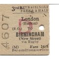 B.T.C. Edmondson Ticket - London Euston to Birm...