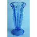 French Art Deco Blue Glass Part Frosted Vase.