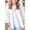White Bow Knot Cutout Back Loose Fit 3/4 Sleeve...