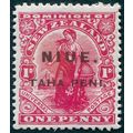 Niue 1917 1d carmine Perf 14x15 Brown surcharge...