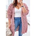 Pink Open Knit Button-Up Plus Size Cardigan