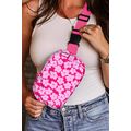 Rose Red Flower Print Wide Belt Buckle Zipper C...