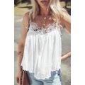 White Lace Splicing Spaghetti Straps Ruffle Fla...