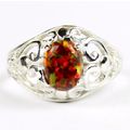 Created Red Brown Opal, 925 Sterling Silver Rin...