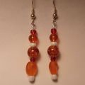 Orange and Red Glass Bead Earrings Pierced 2-1/4"