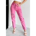 Pink Star Shape Patchwork Mid Waist Straight Le...