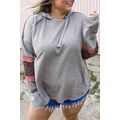 Gray Contrast Patched Sleeve Plus Size Hoodie