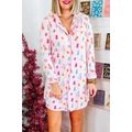 Pink Christmas Twinkle Tree Print Shirt Sleep D...