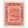 BRUNEI 1908 RIVER VIEW HUT CANOE 3c TYPE 1 USED...