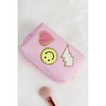 Pink Smiley Face Chenille Patched PU Zipper Mak...