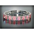2 Row Wedding Party Pink Clear Rhinestone Stret...