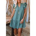Green Tiered Ruffled Sleeves Mini Dress with Po...