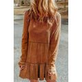 Chestnut Textured Tiered Ruffled Long Sleeve Mi...