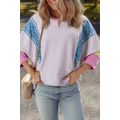 Purple Stripe Floral Color Block Raw Edge Patch...