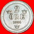 3 CROWNS: SWEDEN ★ 2 ORE 1884 NOT CLOSED 4! Osc...