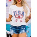 White USA Bow Letter Graphic Short Sleeve Top