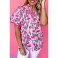 Pink Floral Lace Detail Frilled V Neck Summer B...