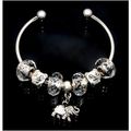 Clear Faceted Bead Elephant Charm Silver Plated...