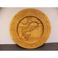 HAND CARVED WOODEN PLATE w/ FISH 11 1/2" DIAMETER
