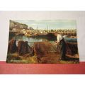 NET MENDING AT BRIXHAM, DEVON unused postcard b...