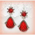 Tibetan Hill Tribe Style Floral Red Crystal Hoo...
