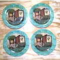 (4) Melamine au jardin Evergreen Plates - Flora...
