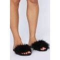 Women's Fur Slide Sandals (Black, 8)