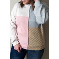 Multicolor Cable Knit Colorblock Long Sleeve Pl...