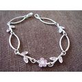 Vintage Bracelet Pink Crystal Flowers Silver-to...