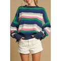 Bright Green Rainbow Striped Crew Neck Drop Sho...