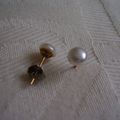 Small Earrings Cabochon White Pearl Pierced Vin...