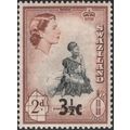 Swaziland QEII 1961 3½c on 2d Black & Brown Mou...