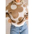 Khaki Big Flower Pattern Drop Shoulder Sweater