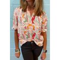 Pink Floral Print Button Frilled Short Sleeve B...