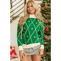 Dark Green Diamond Pattern Pom Accents Contrast...