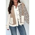 Khaki Leopard Waffle Quilted Patchwork Button F...