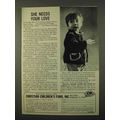 1972 Christian Children's Fund Ad - She Needs Your Love