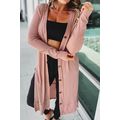 Pink Ribbed Button-Up Split Duster Cardigan